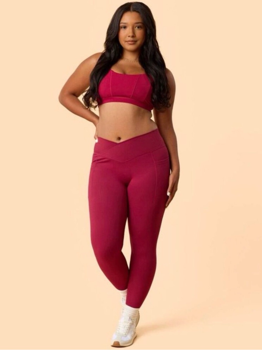 Blogilates Crisscross High-Rise Burgundy Workout Tights Side Pockets 1X